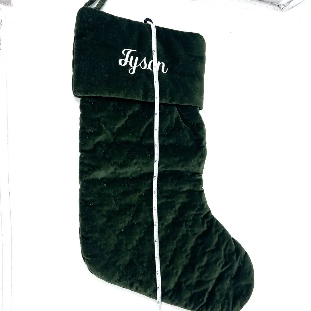 Pottery Barn Quilted‎ Velvet Christmas Stocking Forest Dark Green TYSON 21
